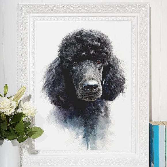 Watercolor Black Poodle Portrait Wall Art Print Poster, Unframed - Pet Artwork - Picture 6 of 6